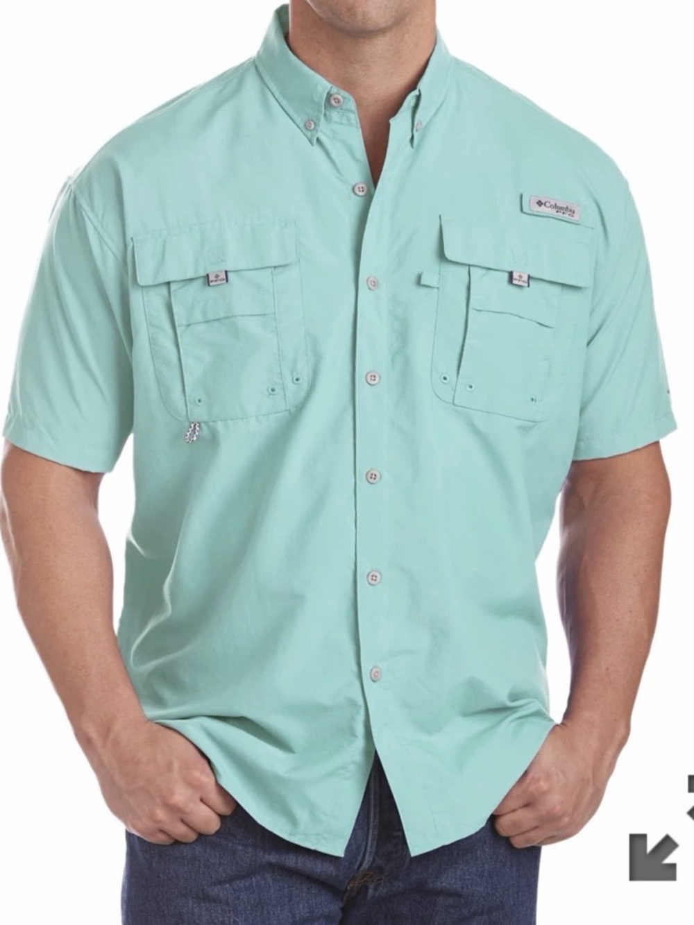 Columbia Men’s PFG short Sleeve Button-Down Shirt - Aqua Blue